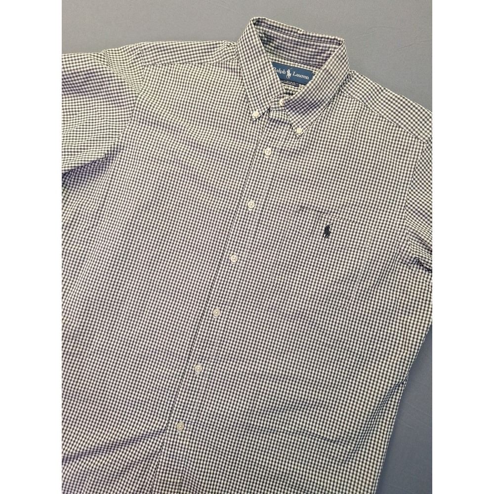Polo‎ Ralph Lauren Mens Large Black Gingham Check Classic Fit Preppy Office Club